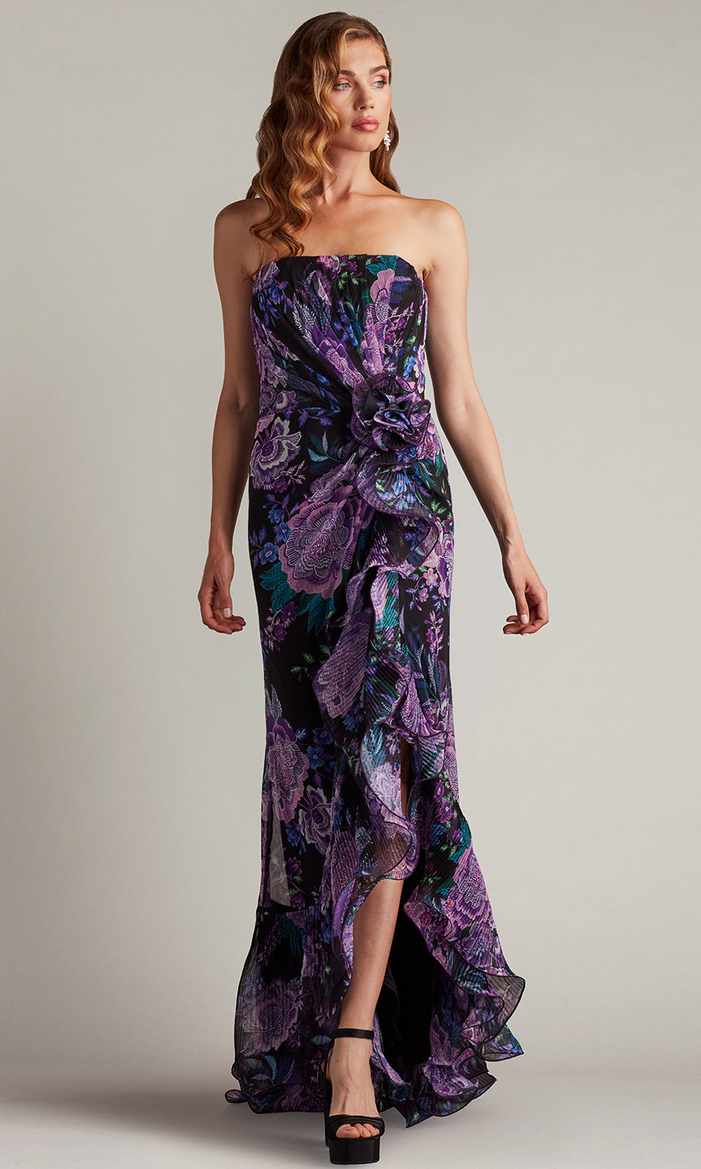 Tadashi Shoji CHW24386L - Strapless Morwenna Floral Print Ruffle Gown Prom Dresses