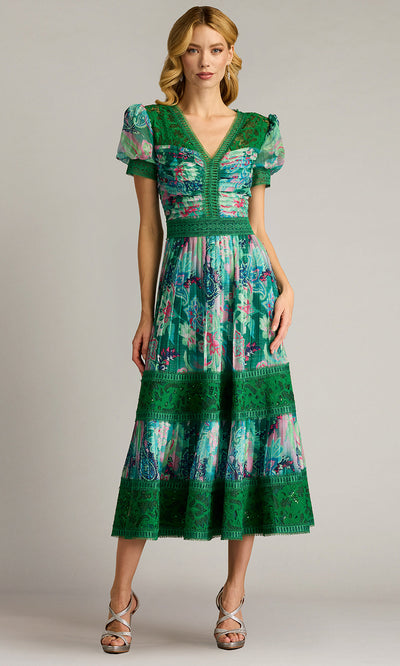 Tadashi Shoji CHP25198MD - V-Neckline Ambria Floral Print Midi Dress Homecoming Dresses