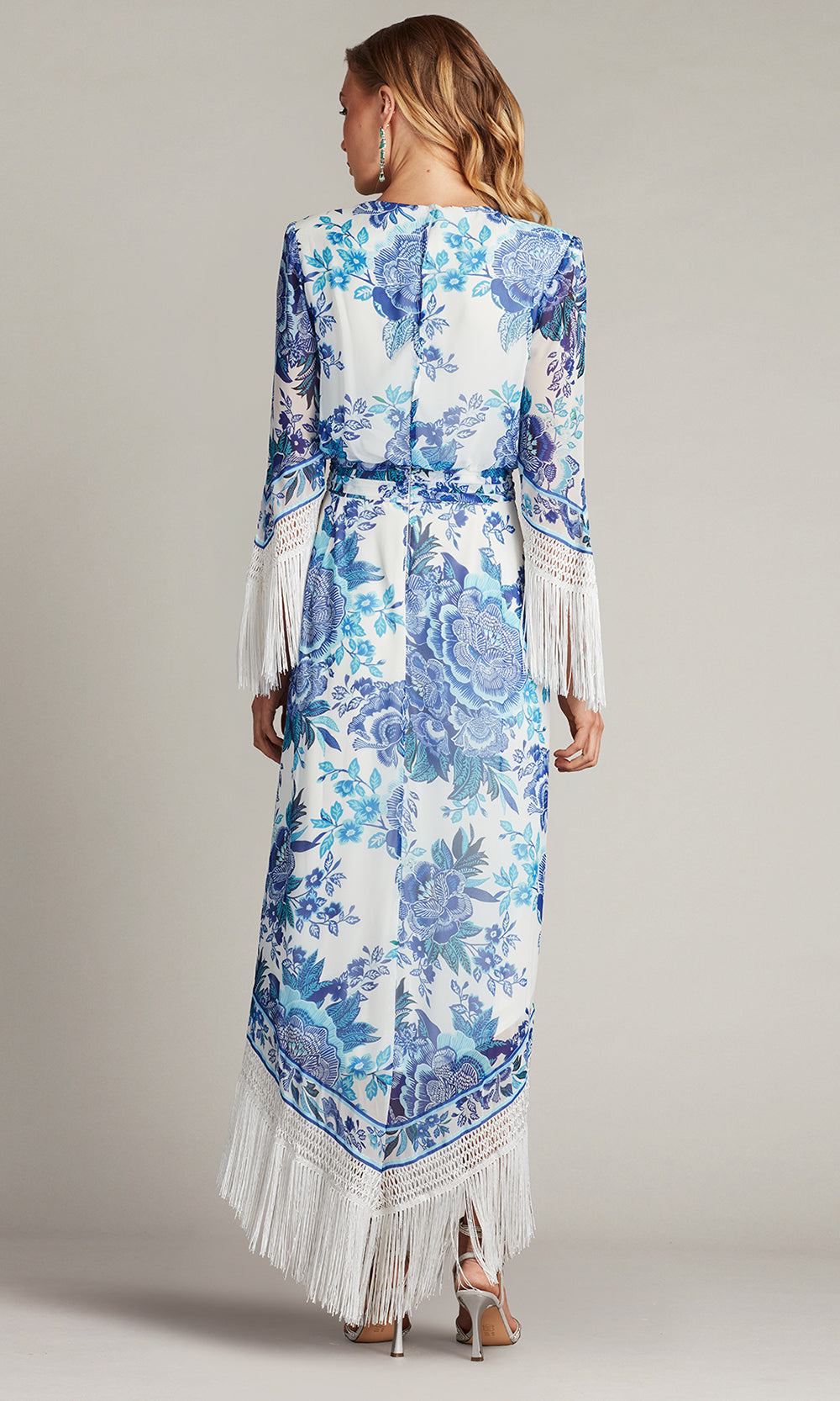 Tadashi Shoji CHZ25450MD - V-Neck Mair Floral Print Tassel Fringe Wrap Dress Formal Gowns
