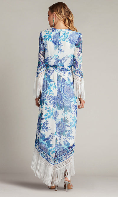 Tadashi Shoji CHZ25450MD - V-Neck Mair Floral Print Tassel Fringe Wrap Dress Formal Gowns