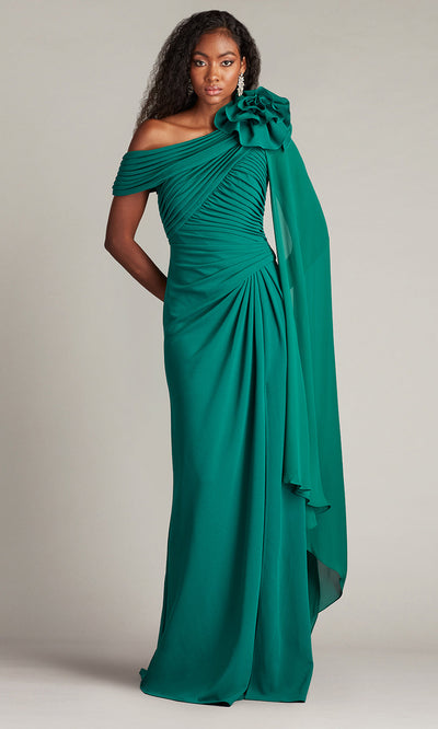 Tadashi Shoji BOS24012L - Kamari Draped Rosette Shoulder Crepe Gown Mother of the Bride Dresses