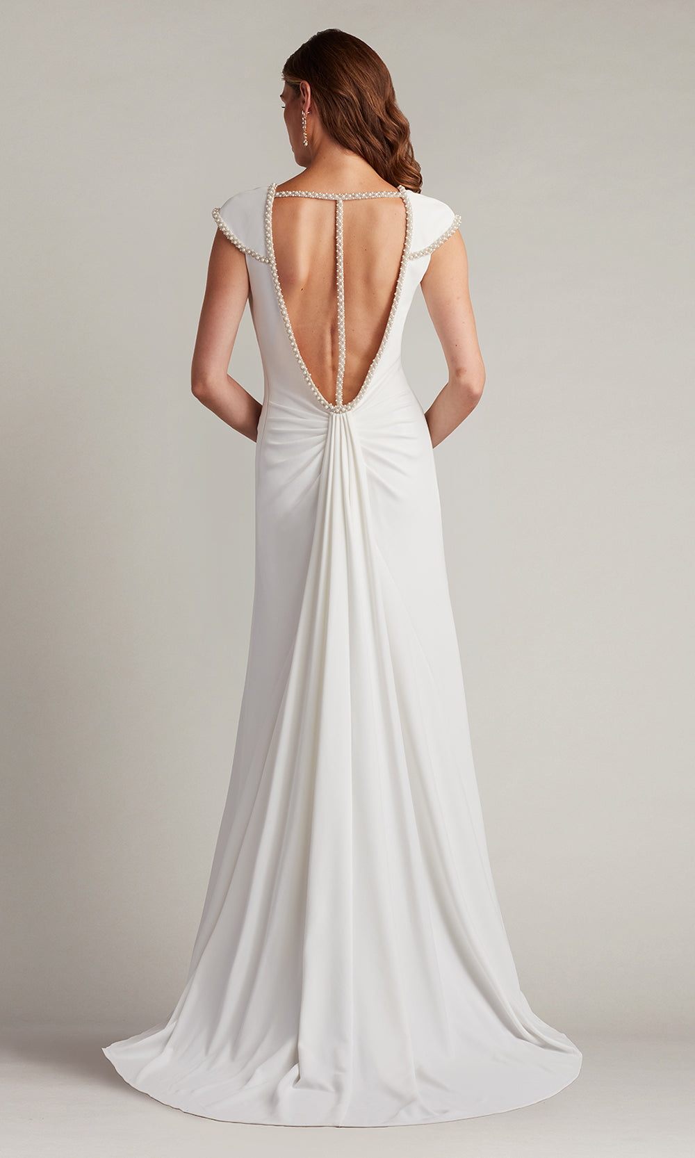 Tadashi Shoji BOS25328LBR - Marcellina Pearl Trim Open Back Bridal Gown Mother of the Bride Dresses in White  