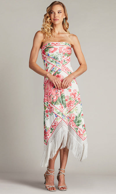 Tadashi Shoji CHZ25452MD - Brette Floral Print Tassel Fringe Midi Evening Dress Homecoming Dresses