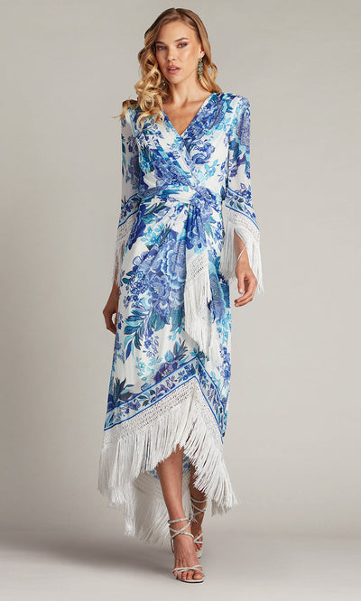 Tadashi Shoji CHZ25450MD - V-Neck Mair Floral Print Tassel Fringe Wrap Dress Formal Gowns