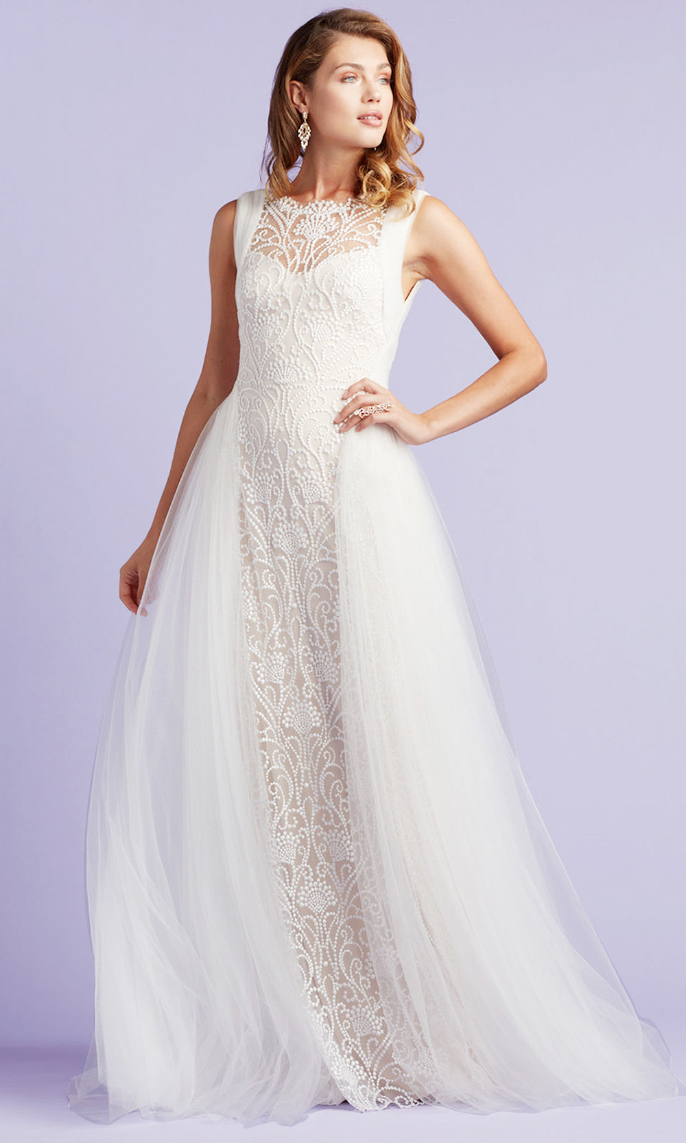 Tadashi Shoji BTW22017LBR - Sleeveless Alamo Dot Embroidered Bridal Gown Bridal Dresses in White  