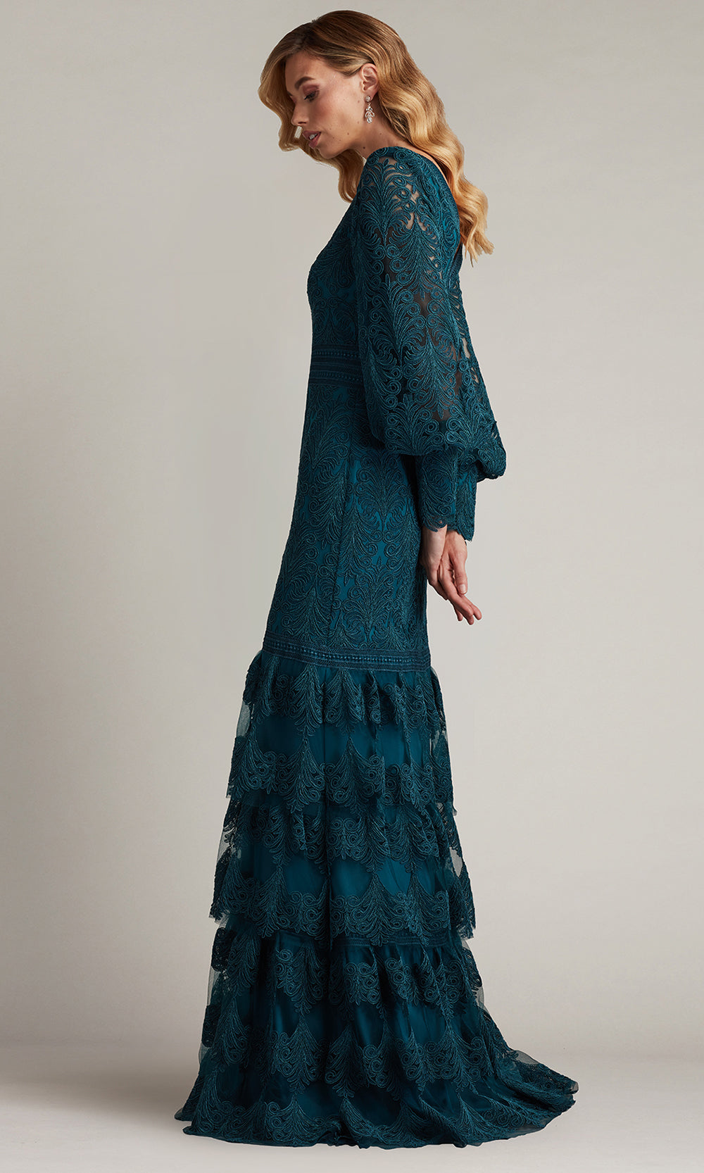 Tadashi Shoji CDY24268L - Bishop Sleeve Aponi Tiered Embroidered Gown Formal Gowns