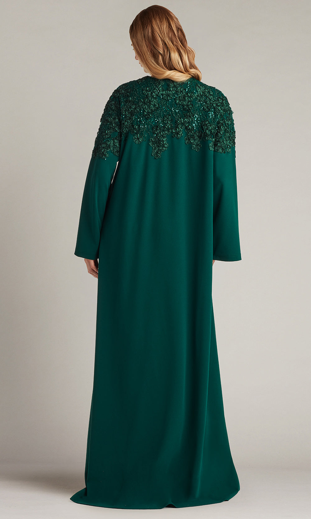Tadashi Shoji BUK18267L - Caftan Jewel Neckline Gown with Embroidery Formal Gowns in Green  