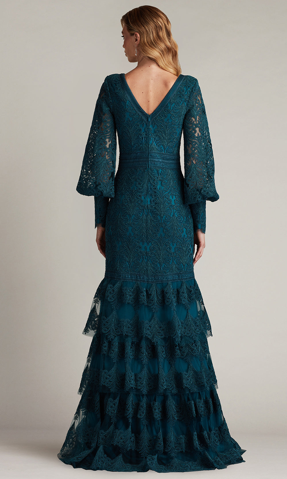 Tadashi Shoji CDY24268L - Bishop Sleeve Aponi Tiered Embroidered Gown Formal Gowns