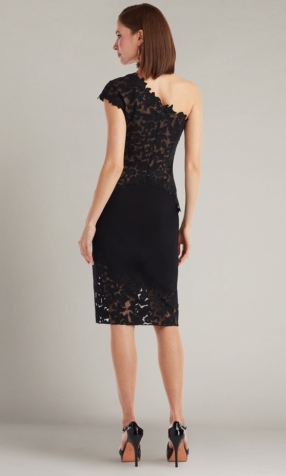 Tadashi Shoji CIN25509M - Rinelle Laser-Cut Crepe One Shoulder Dress Cocktail Dresses in Black and Neutral