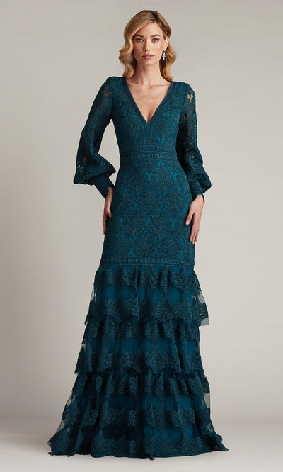Tadashi Shoji CDY24268L - Bishop Sleeve Aponi Tiered Embroidered Gown Formal Gowns