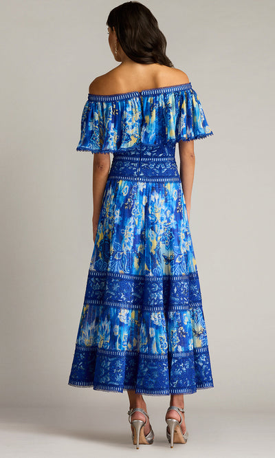 Tadashi Shoji CHP25187MD - Off Shoulder Amary Floral Pleated Chiffon Midi Dress Homecoming Dresses