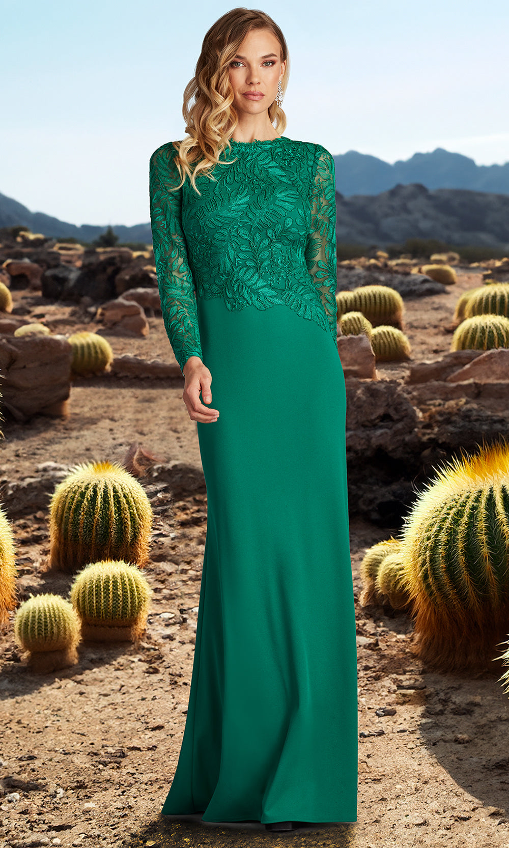 Tadashi Shoji CHU16206LXY - Caliste Embroidered Crepe Long Sleeve Gown Prom Dresses