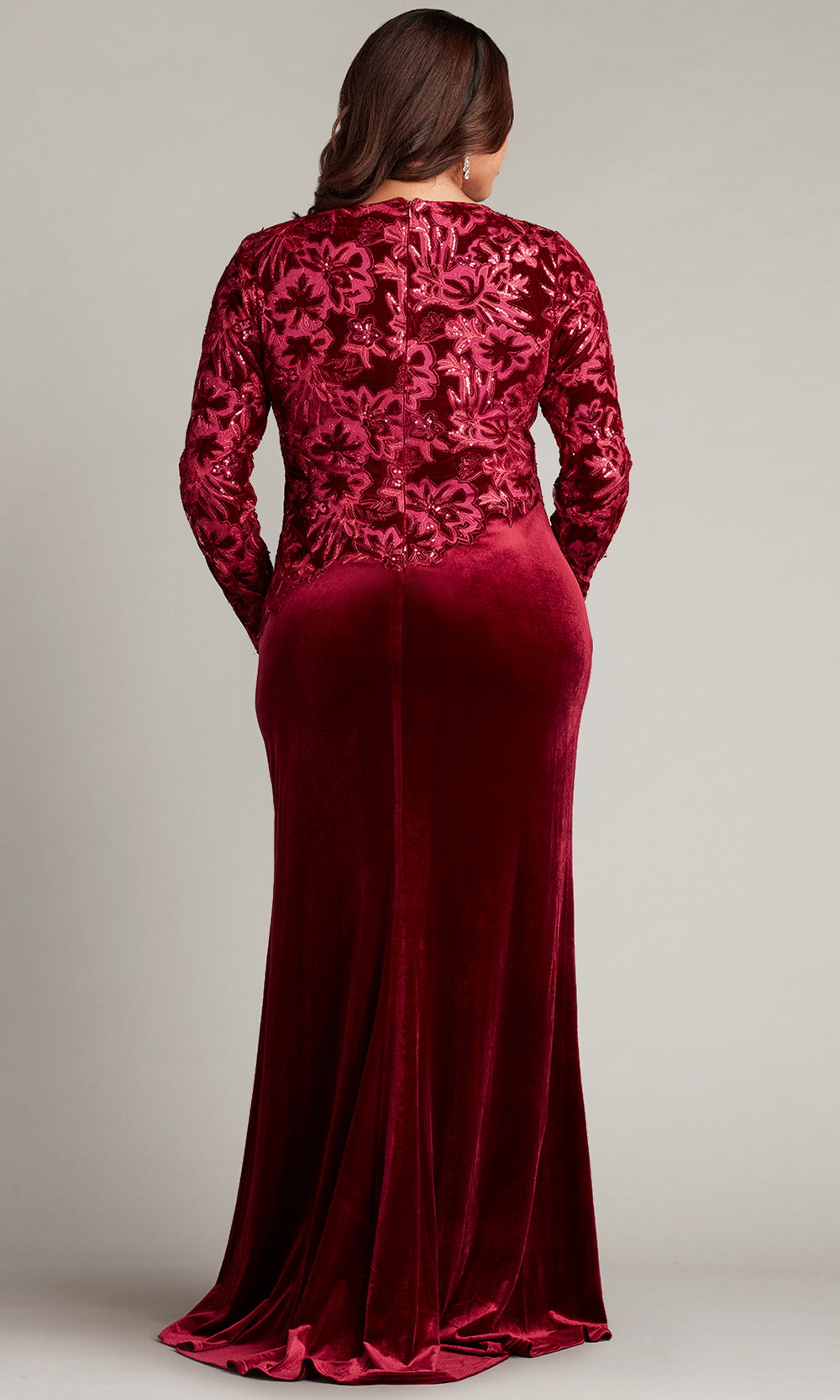 Tadashi Shoji CCG16206LXYQ - Gatlin Sequin Burnout Velvet Evening Gown - PLUS SIZE Formal Gowns in Pink and Red
