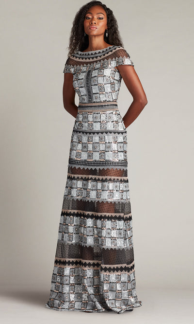 Tadashi Shoji CHH25334L - Bateau Jovie Sequin Embroidered Illusion Gown Formal Gowns