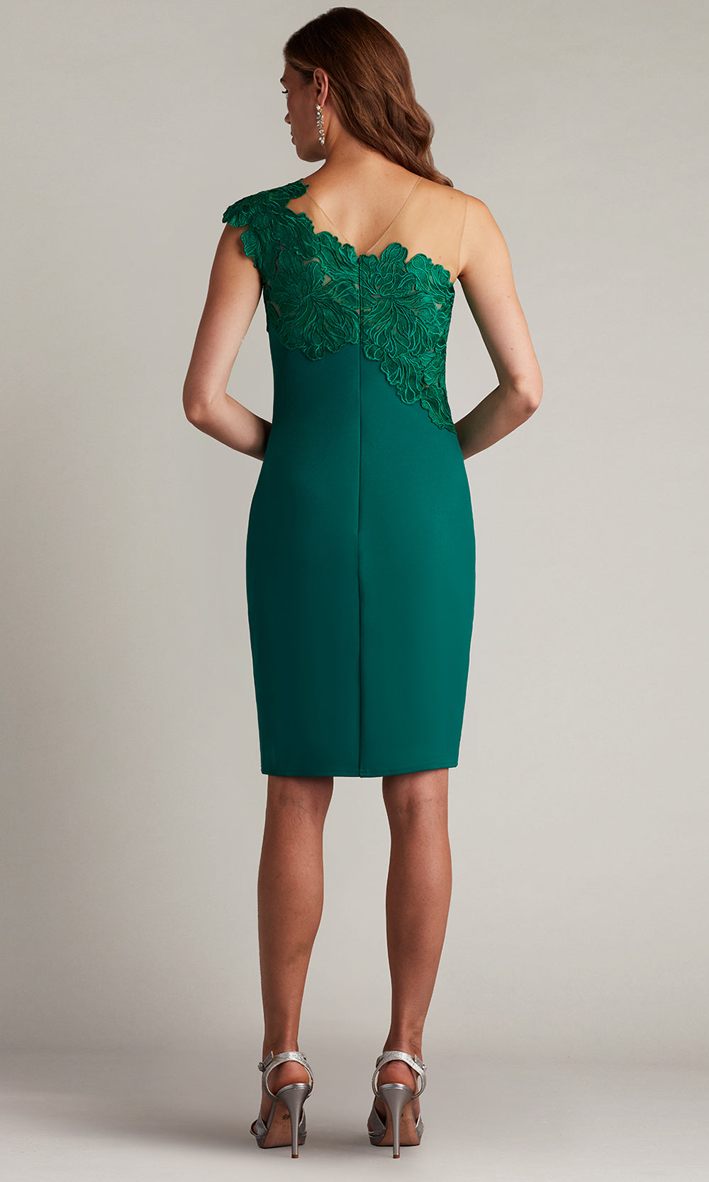 Tadashi Shoji CHG24915M - Reya One-Shoulder Embroidered Illusion Evening Dress Cocktail Dresses in Green  