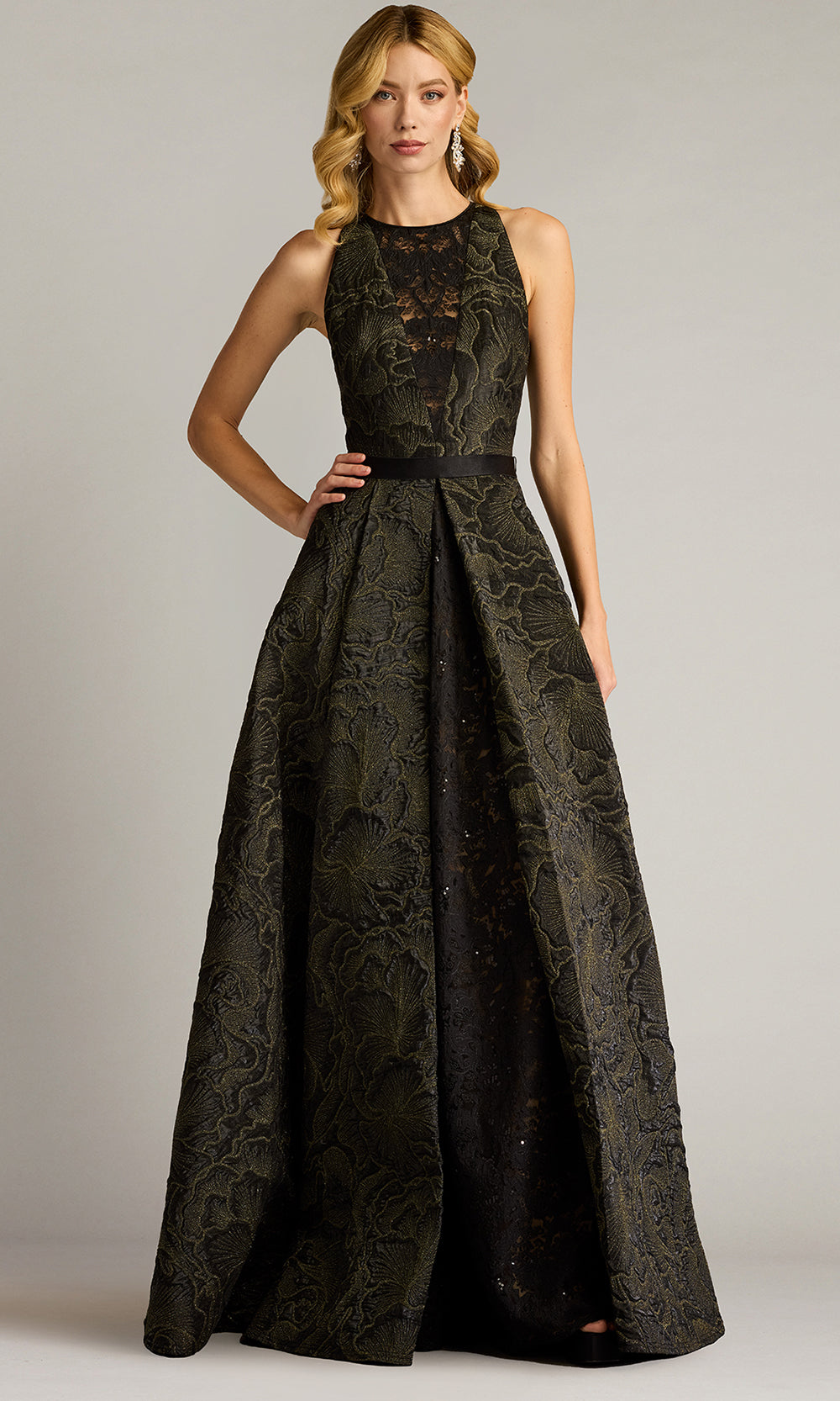Tadashi Shoji CHN25172L - Darana Floral Jacquard Sleeveless Evening Gown Formal Gowns