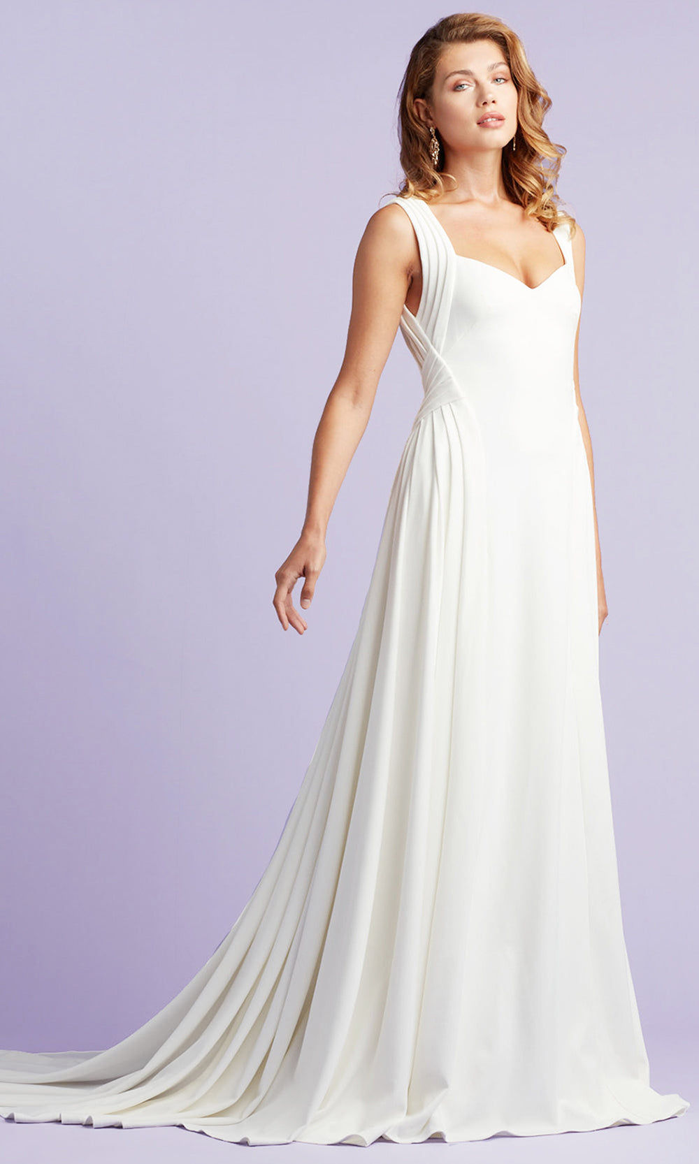 Tadashi Shoji BOS22017LBR - Callaway Draped Open Back A-Line Long Gown Bridal Dresses in White  