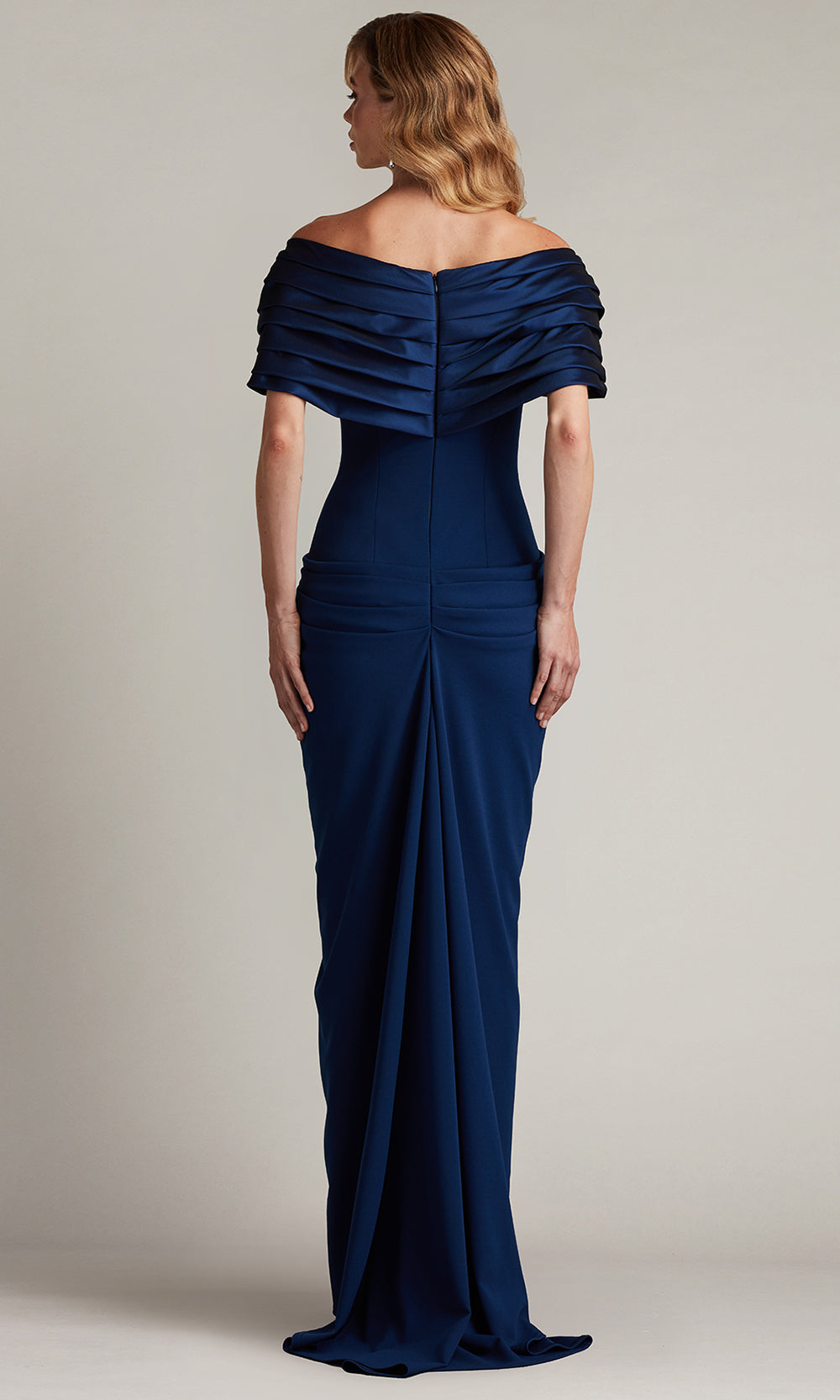 Tadashi Shoji BOS25800L - Seraphine Pleated Portrait Collar Sheath Gown Formal Gowns