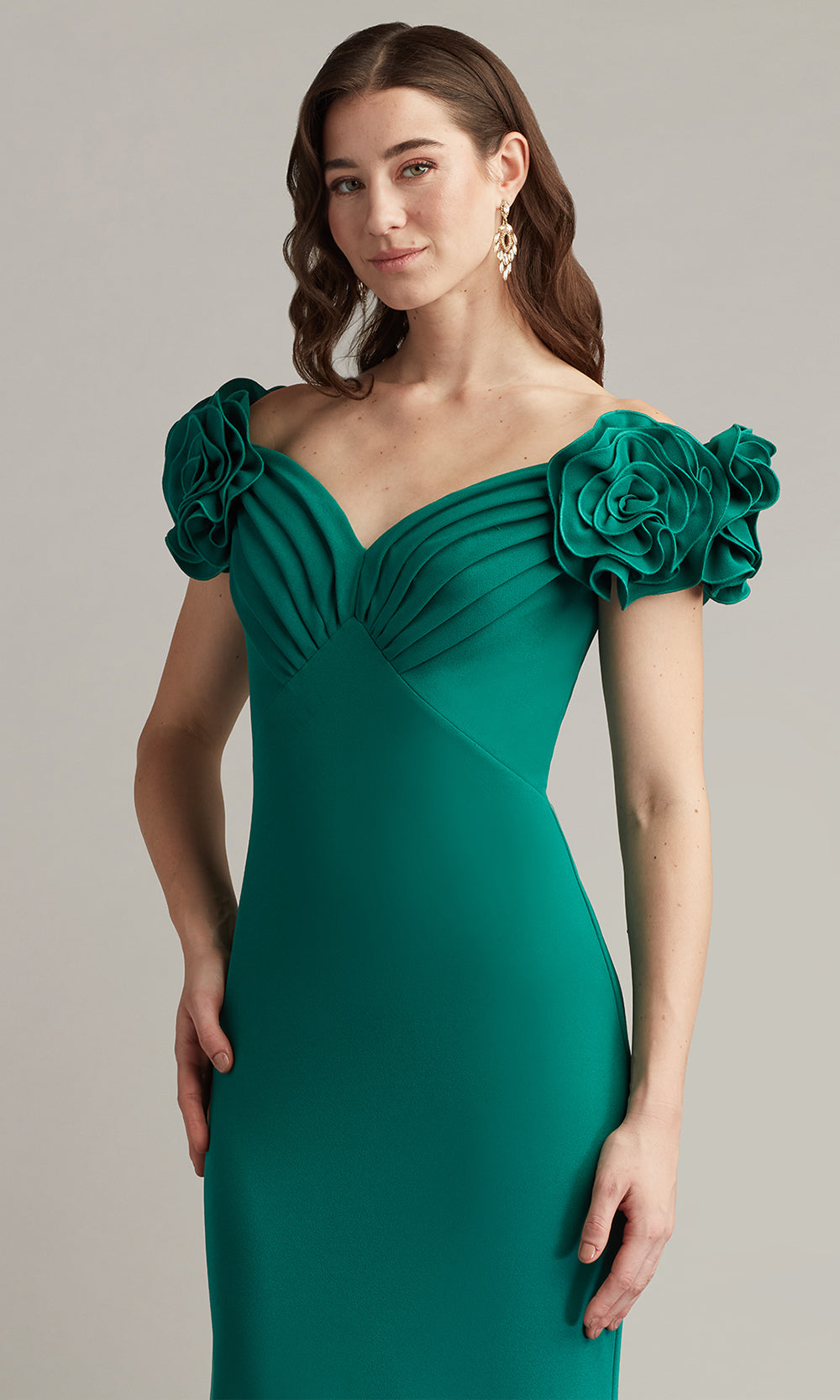 Tadashi Shoji BOS25502L - Off Shoulder Avenne Rosette-Embellished Gown Formal Gowns