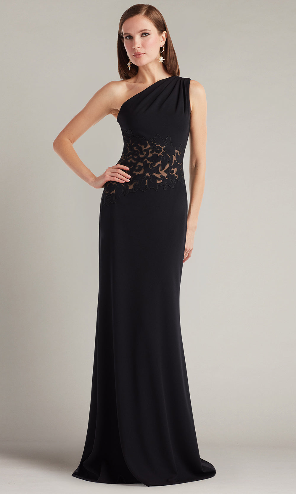 Tadashi Shoji CIN25503L - Verrier One-Shoulder Illusion Sheath Evening Gown Mother of the Bride Dresses in Black and Neutral