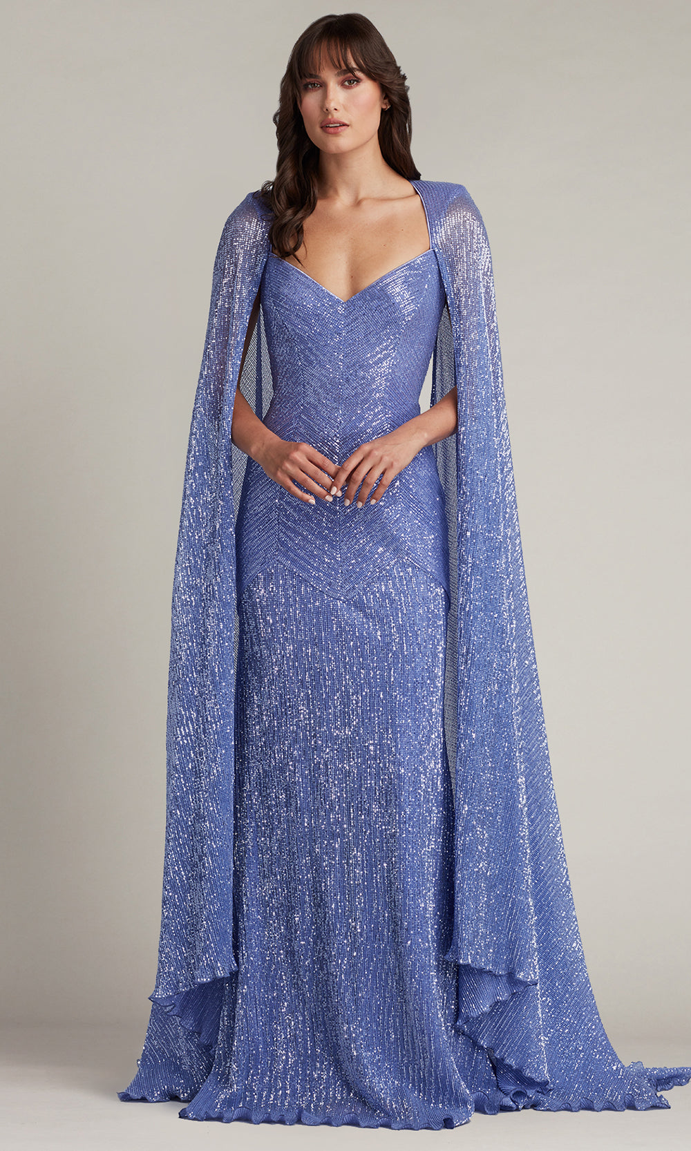 Tadashi Shoji CDM24020L - Isilay Back Keyhole Sequin Cape Sleeve Gown Special Occasion Dresses