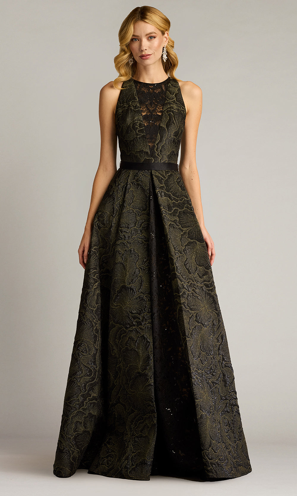 Tadashi Shoji CHN25172L - Darana Floral Jacquard Sleeveless Evening Gown Formal Gowns