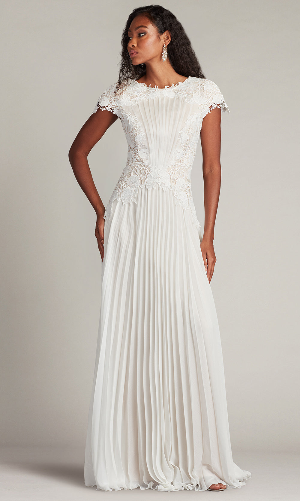 Tadashi Shoji CHY25427L - Cassiel Pleated Chiffon Evening Gown Bridal Dresses in White  