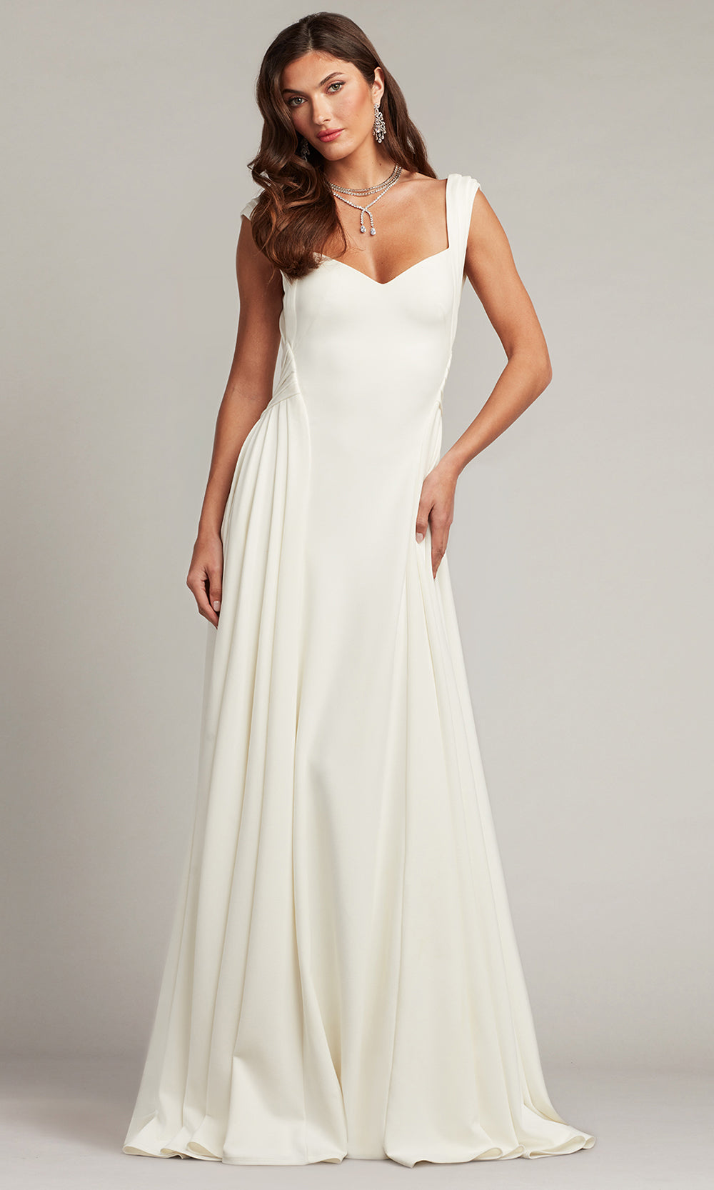 Tadashi Shoji BOS22017LBR - Callaway Draped Open Back A-Line Long Gown Bridal Dresses in White  
