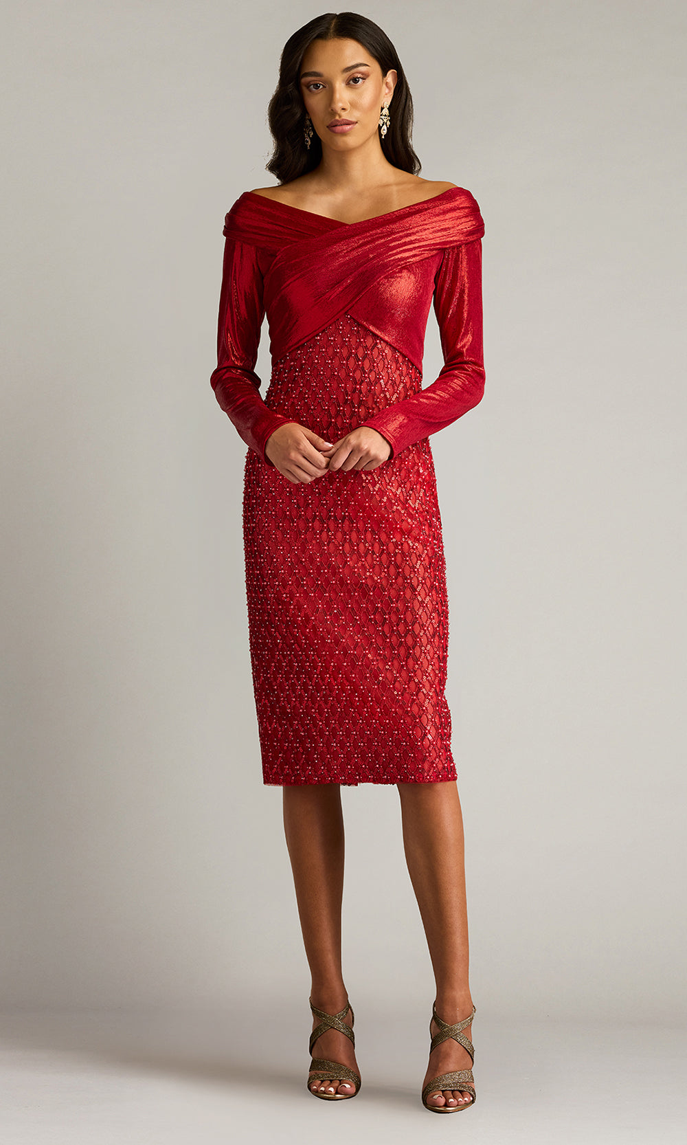 Tadashi Shoji CHI25133M - Off Shoulder Empire Waist Embellished Dress Cocktail Dresses