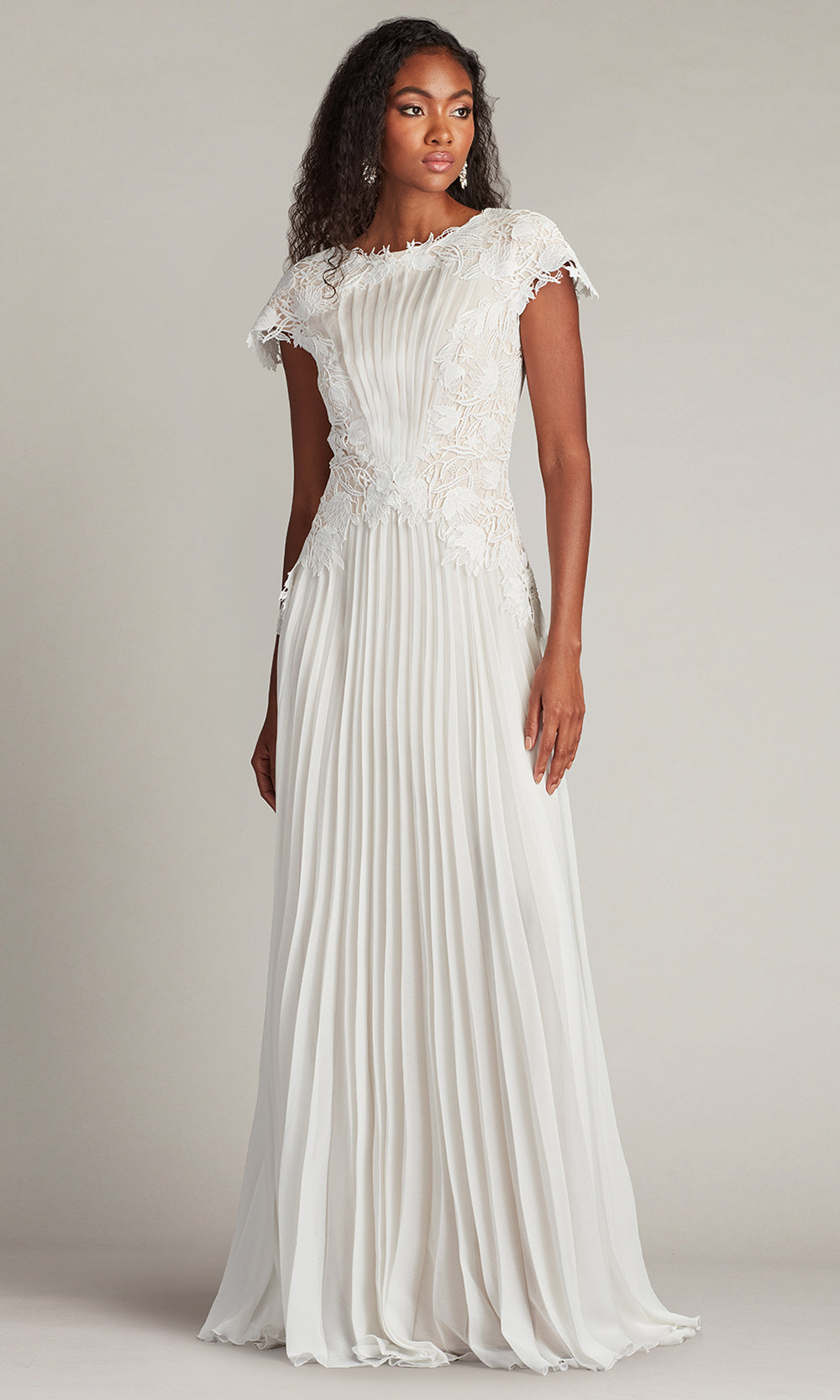 Tadashi Shoji CHY25427L - Cassiel Pleated Chiffon Evening Gown Bridal Dresses in White  