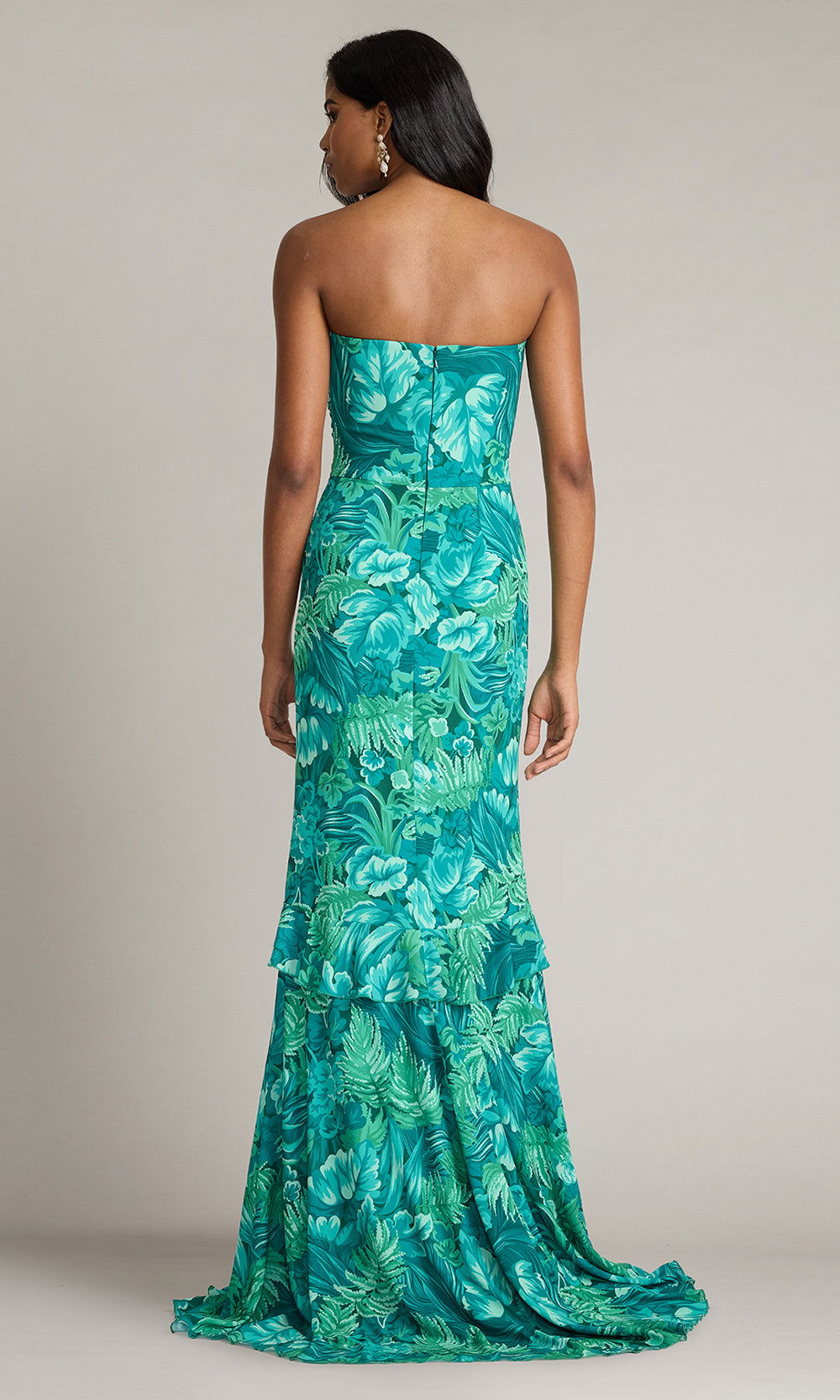 Tadashi Shoji CJR20390L - Cascading Ruffle Strapless Evening Gown Prom Dresses in Green and Multi