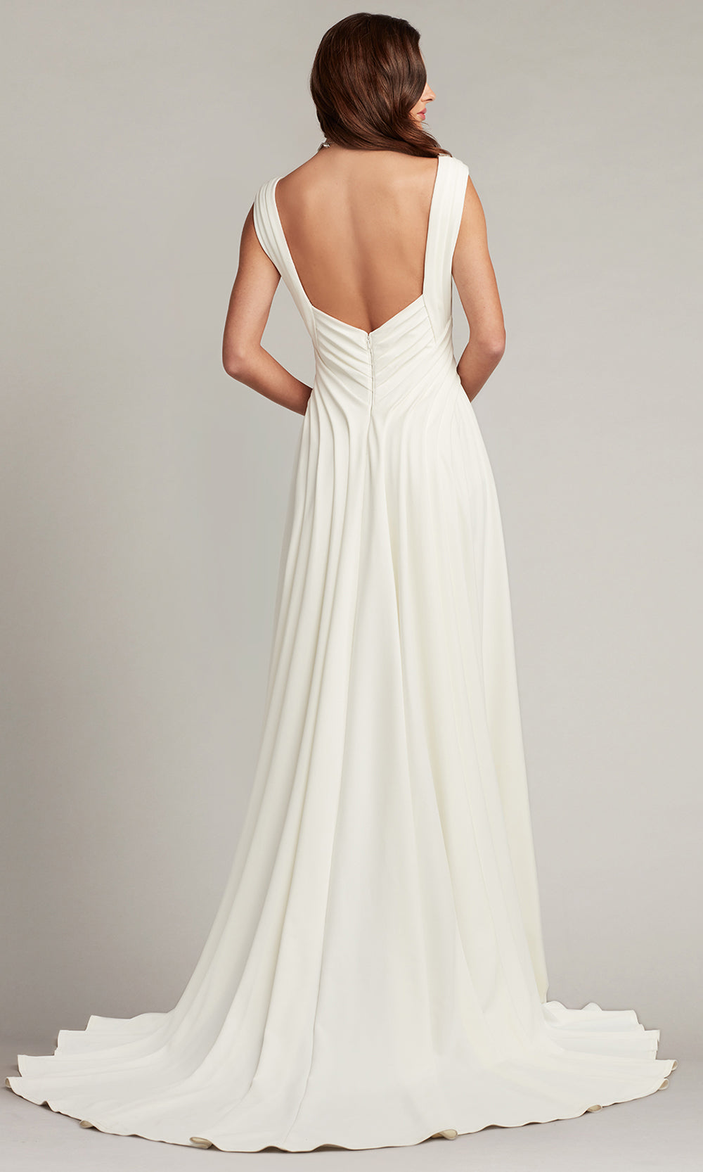 Tadashi Shoji BOS22017LBR - Callaway Draped Open Back A-Line Long Gown Bridal Dresses in White  