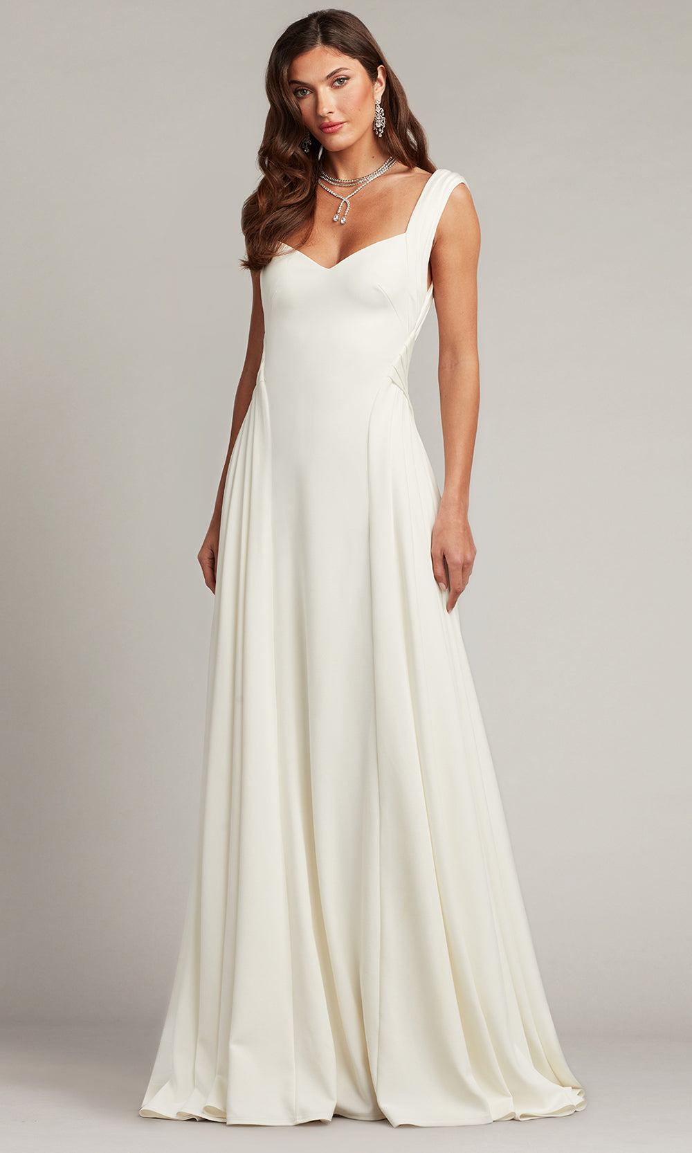 Tadashi Shoji BOS22017LBR - Callaway Draped Open Back A-Line Long Gown Bridal Dresses in White  
