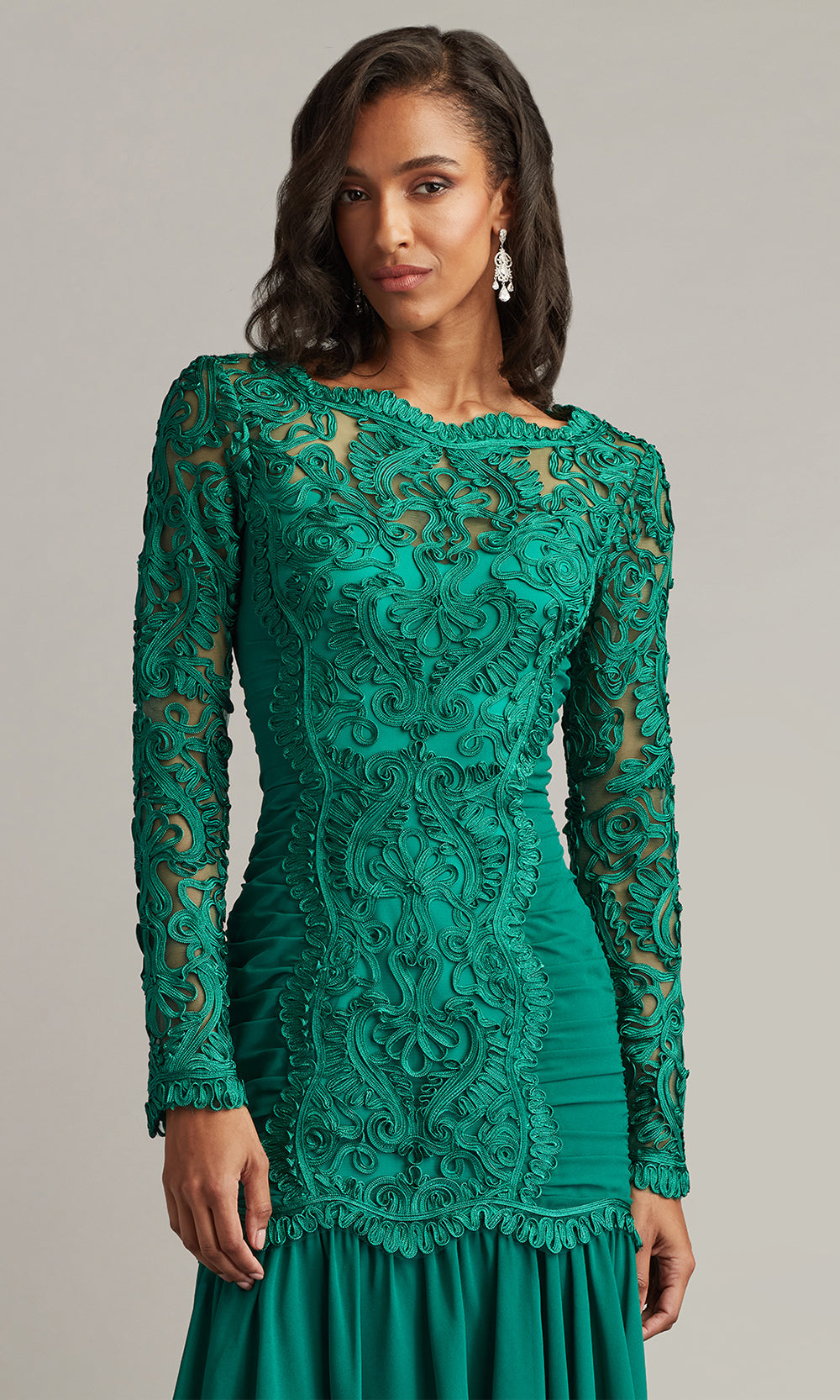 Tadashi Shoji CIM25411M - Novara Embroidered Skater Bateau Neck Dress Cocktail Dresses in Green  