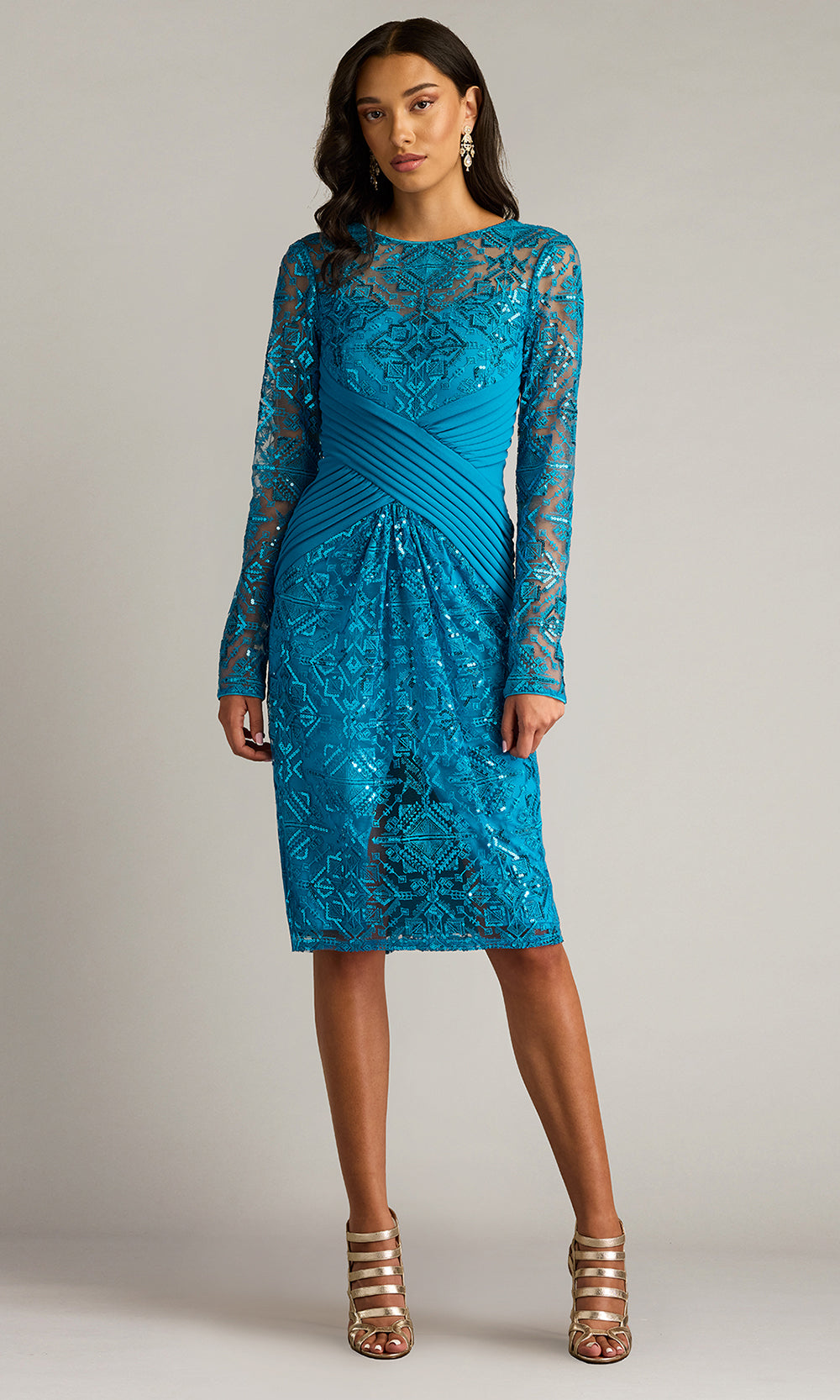 Tadashi Shoji CHM25117M - Knee-Length Coates Sequin Embroidered Dress Wedding Guest