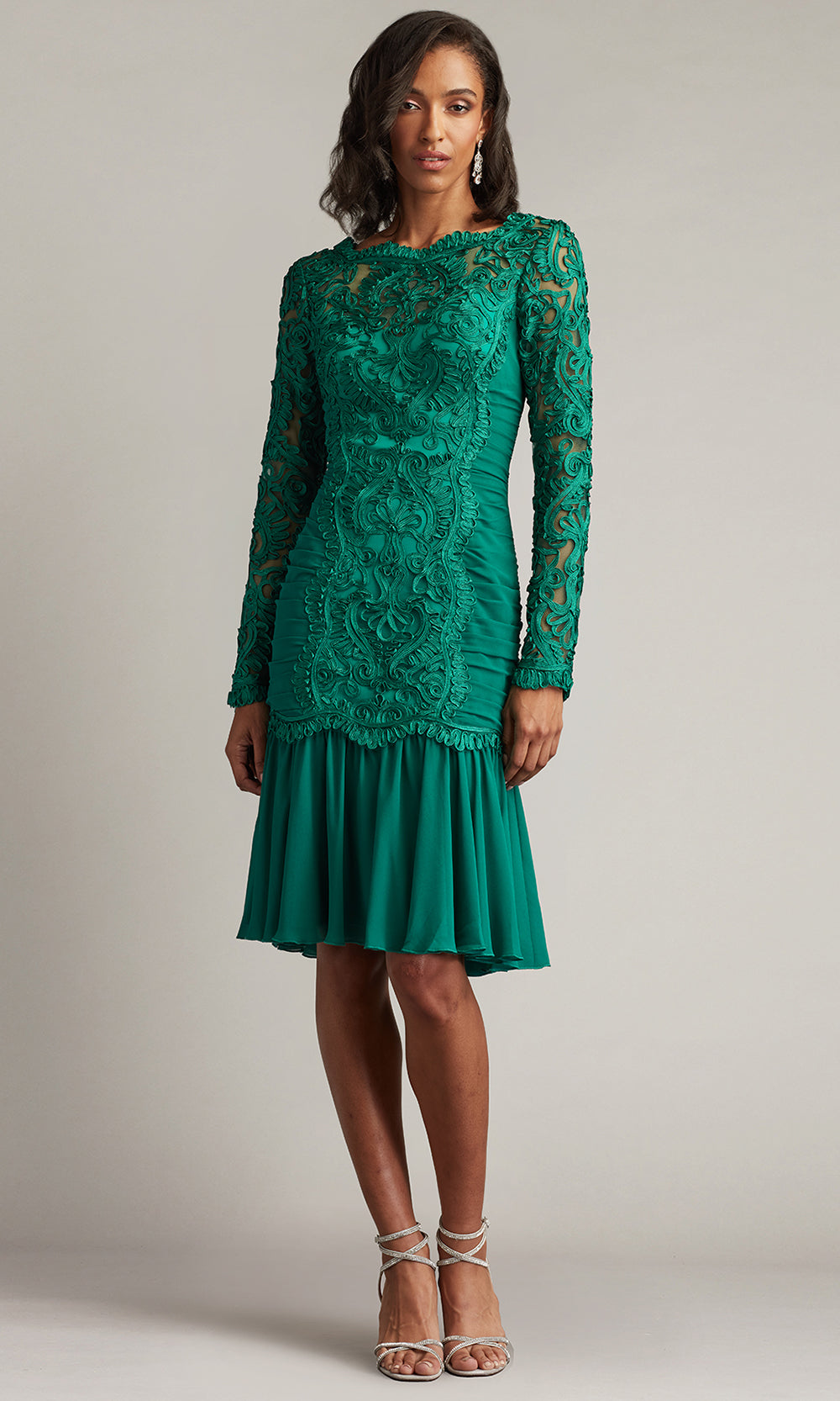 Tadashi Shoji CIM25411M - Novara Embroidered Skater Bateau Neck Dress Cocktail Dresses in Green  