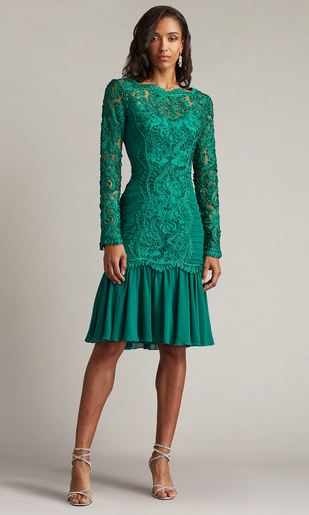 Tadashi Shoji CIM25411M - Novara Embroidered Skater Bateau Neck Dress Cocktail Dresses in Green  