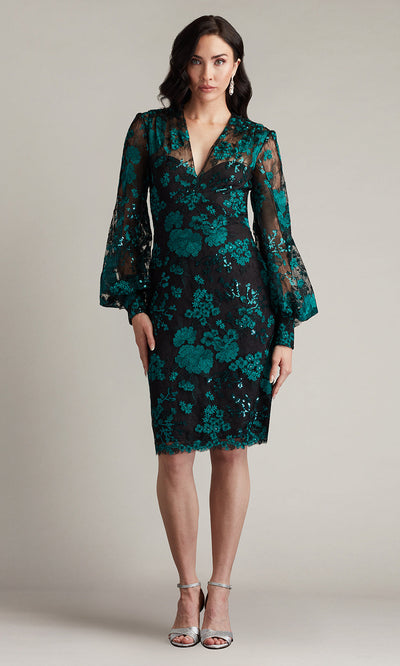 Tadashi Shoji CGU24900M - Sheer Sleeve Embroidered Fitted Dress Cocktail Dresses
