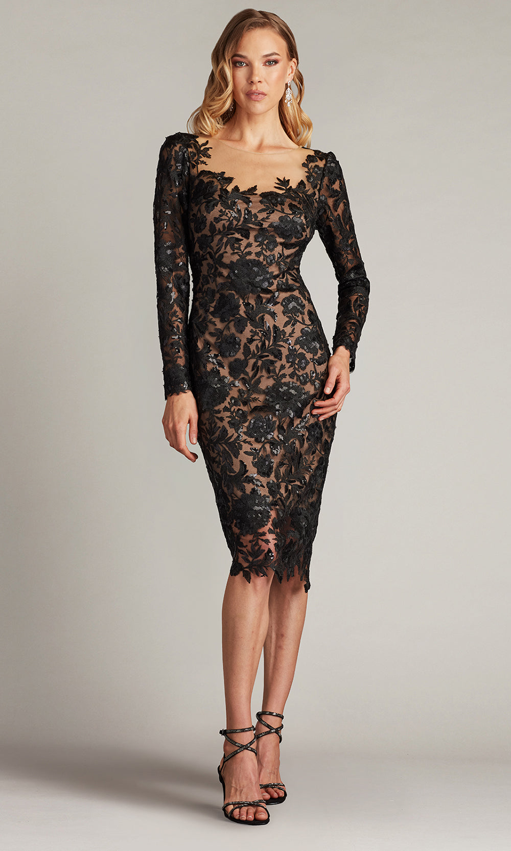 Tadashi Shoji CHS25374M - Illusion Sequin Midi Dress