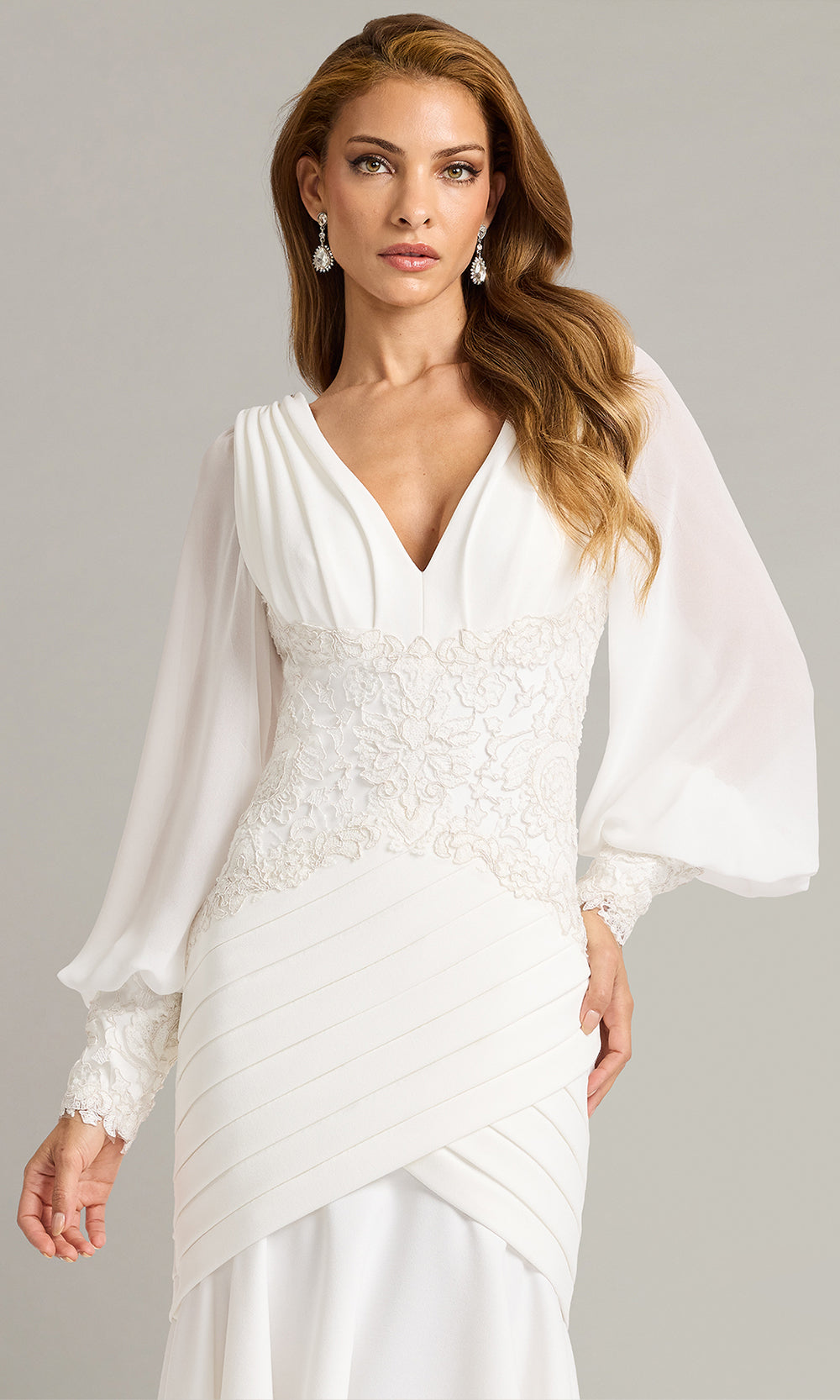 Tadashi Shoji BOS25682M - Kalina Blouson Sleeve High-Low Embroidered Dress Mother of the Bride Dresses in White  