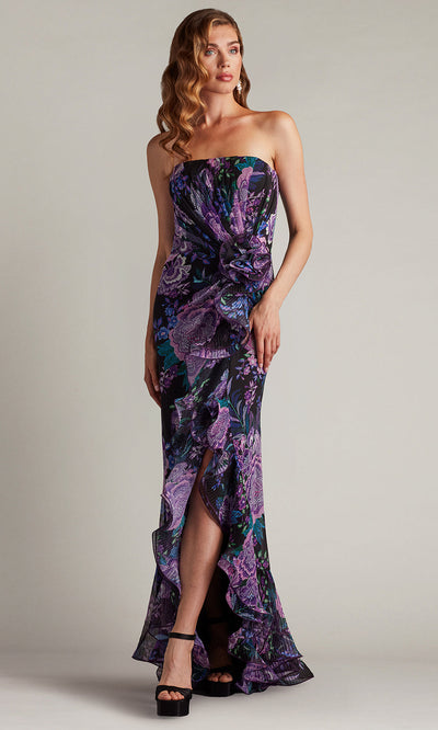 Tadashi Shoji CHW24386L - Strapless Morwenna Floral Print Ruffle Gown Prom Dresses