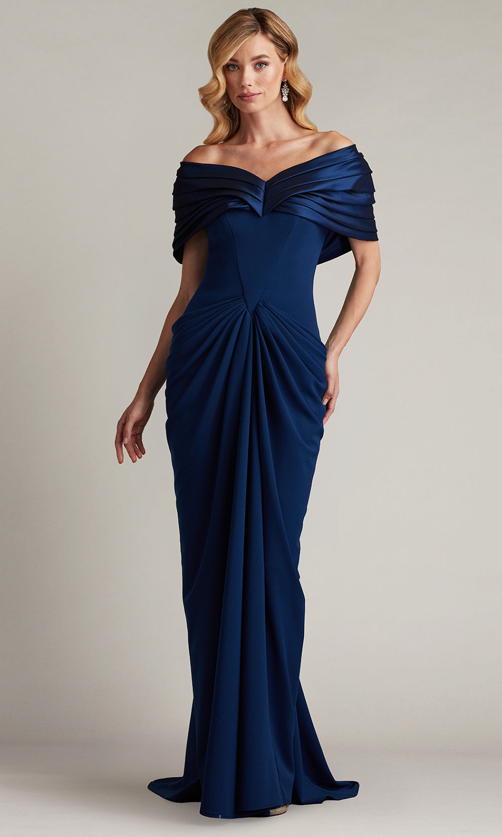 Tadashi Shoji BOS25800L - Seraphine Pleated Portrait Collar Sheath Gown Formal Gowns