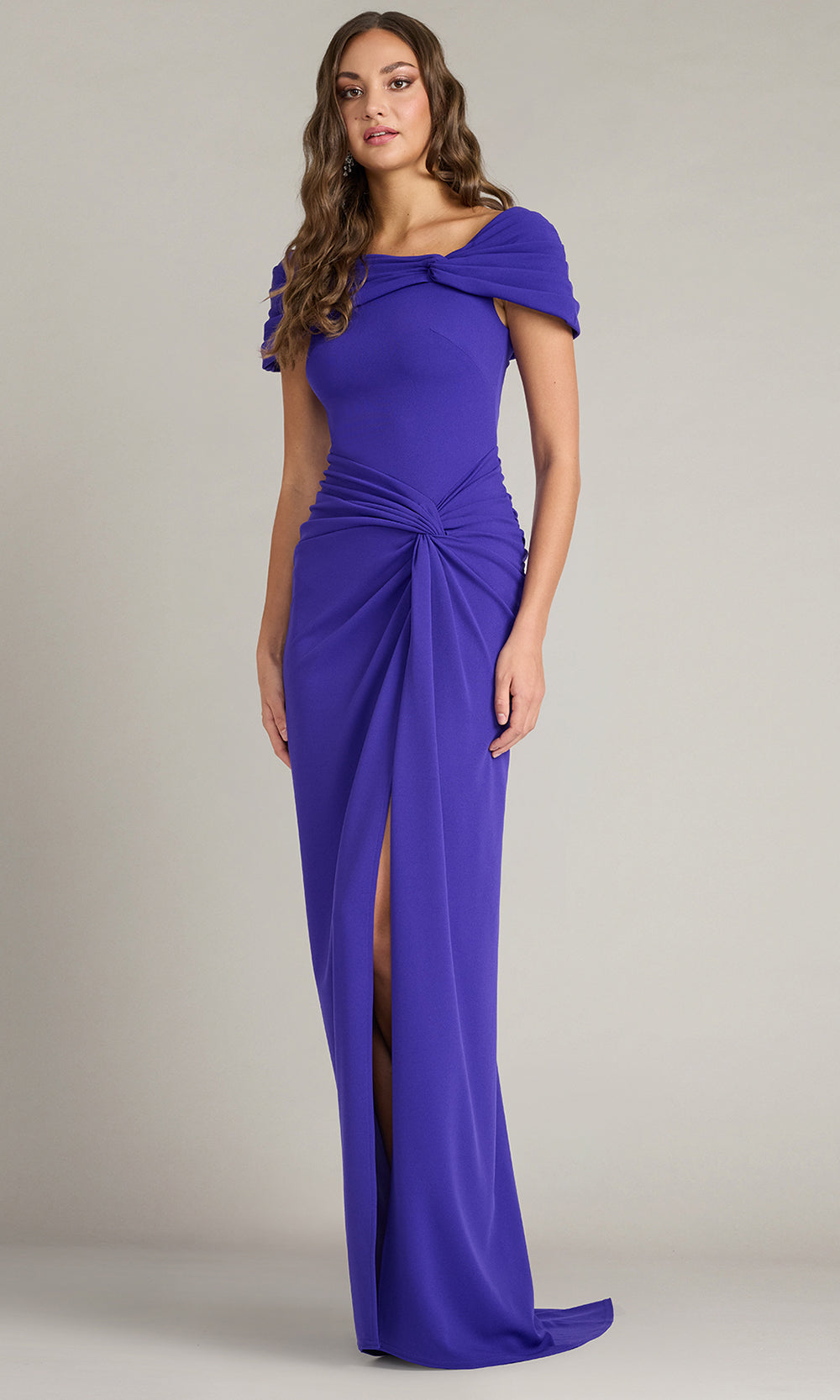 Tadashi Shoji BOS25146L - Perkins Asymmetric Draped Sheath Gown Prom Dresses in Purple  
