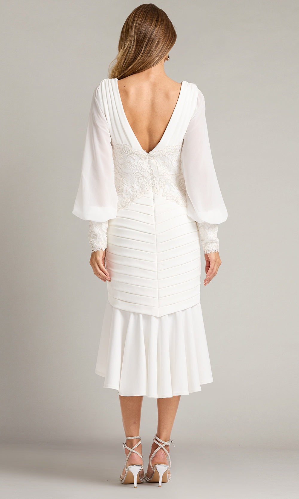 Tadashi Shoji BOS25682M - Kalina Blouson Sleeve High-Low Embroidered Dress Mother of the Bride Dresses in White  