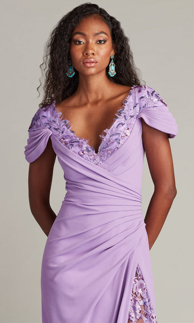 Tadashi Shoji CHS25373L - Sunas Draped Crepe and Sequin Embroidered Sheath Gown Formal Gowns