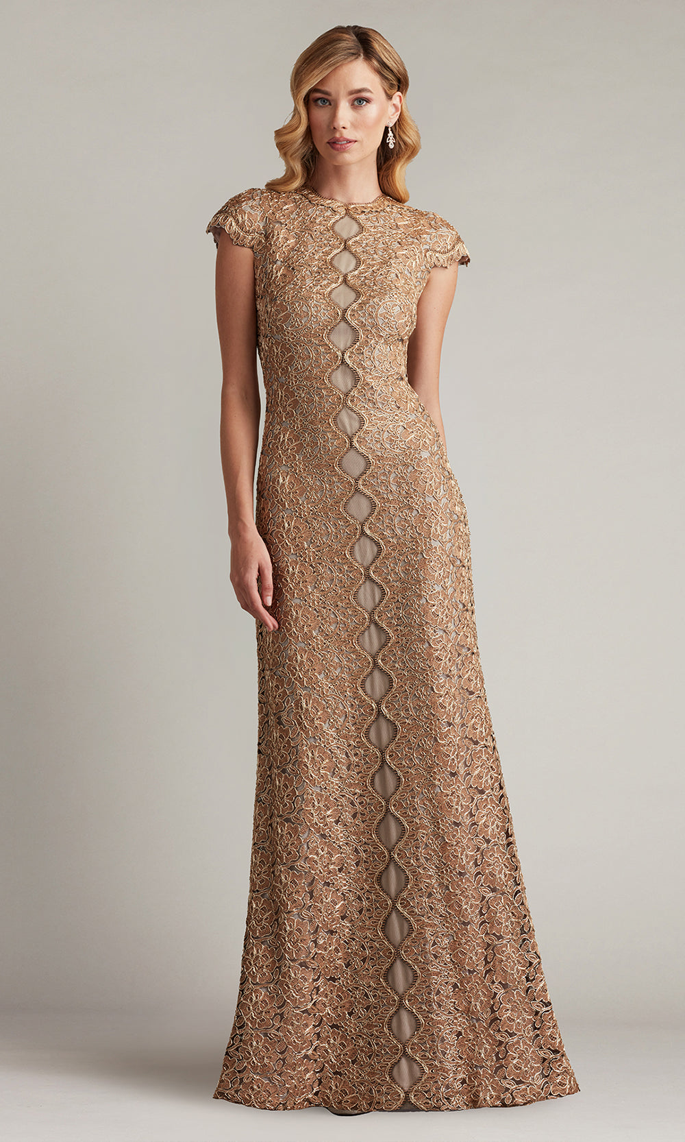 Tadashi Shoji CFJ24364L - Etters Scalloped Illusion Evening Gown Mother of the Bride Dresses