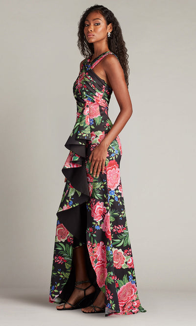 Tadashi Shoji CII24377L - Elarra Floral Waterfall Flounce Halter Gown Evening Dresses
