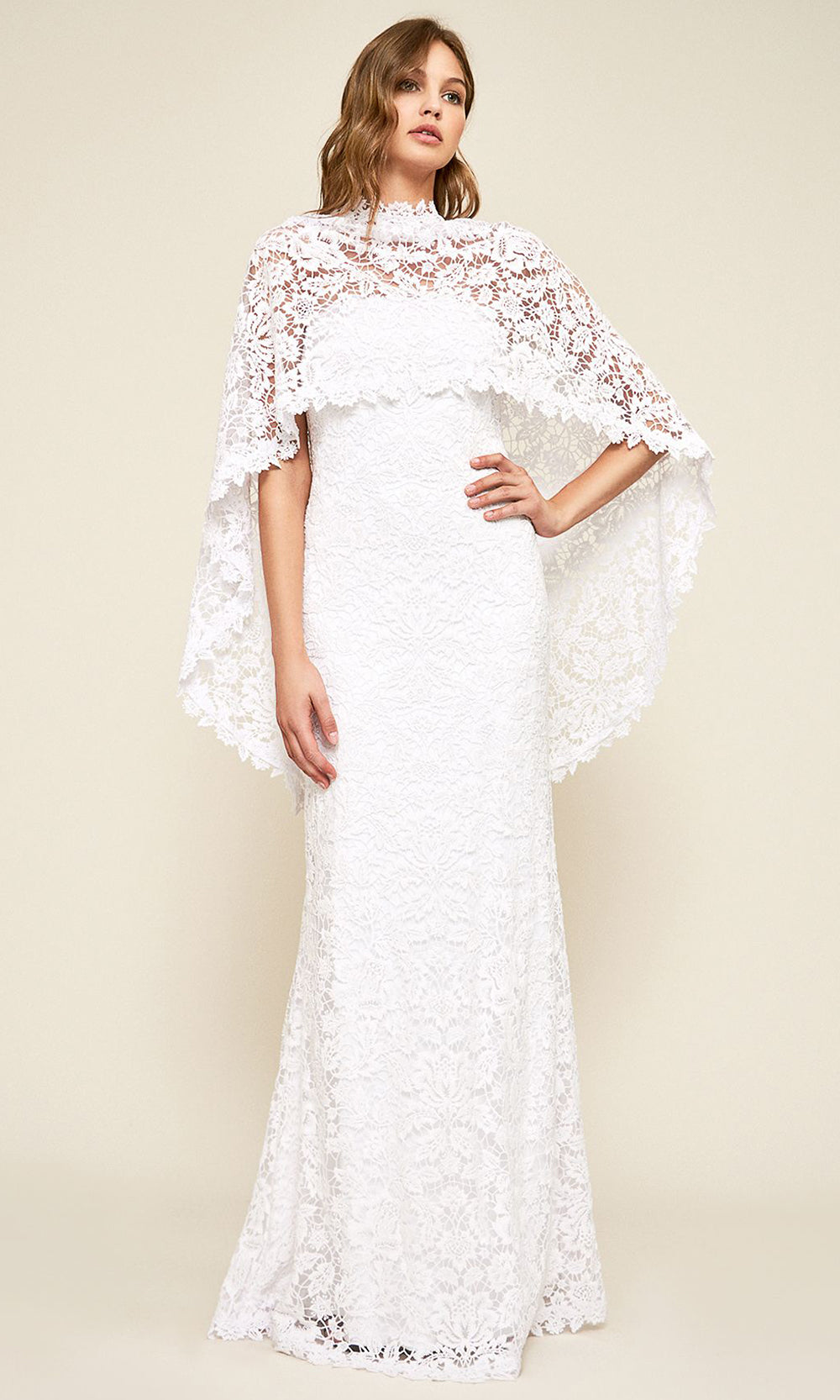 Tadashi Shoji BCR18860LBR - Raleigh Strapless Capelet Sheath Long Gown Wedding Dresses in White  