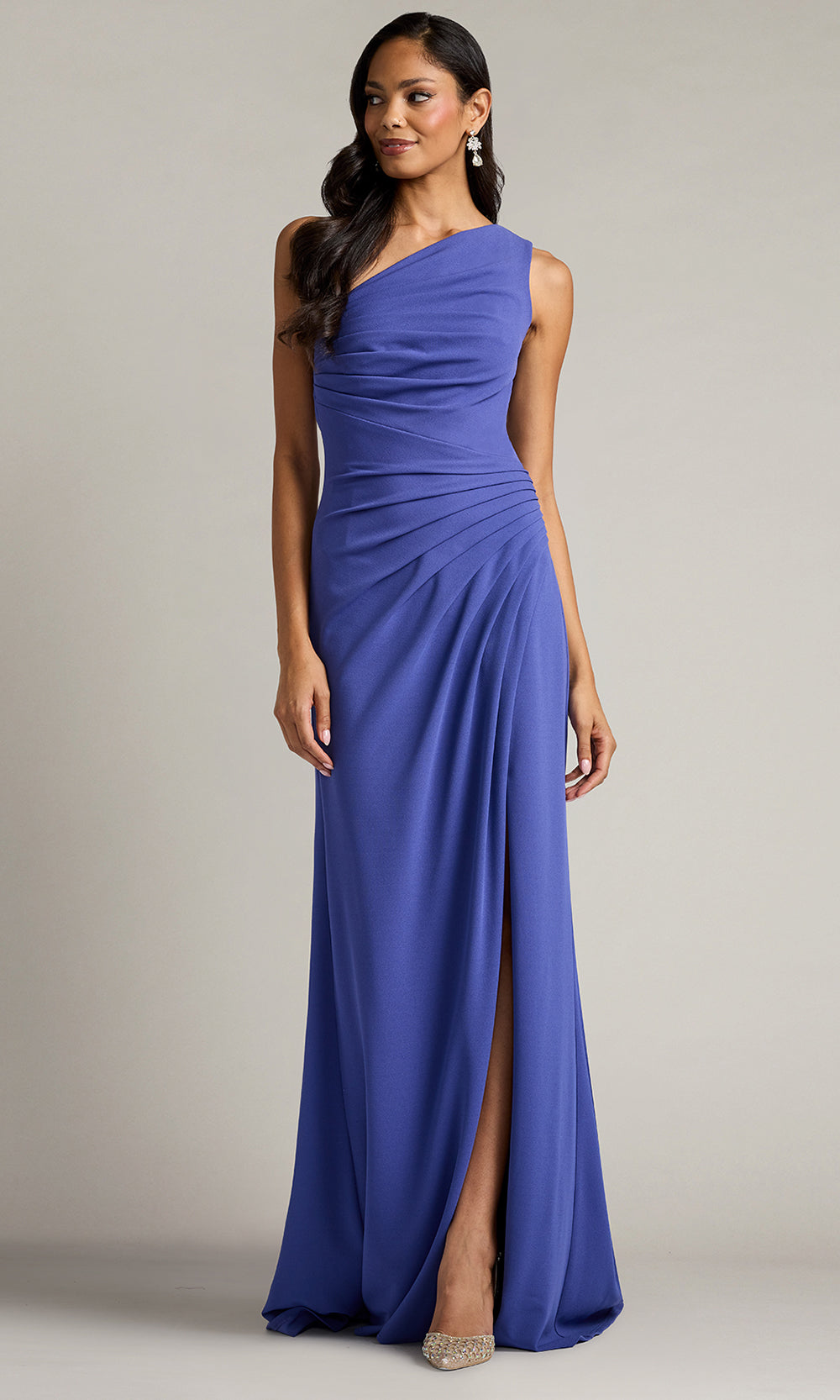 Tadashi Shoji BOS26183L - Asymmetric Ruched Long Gown with Slit Prom Dresses in Purple  