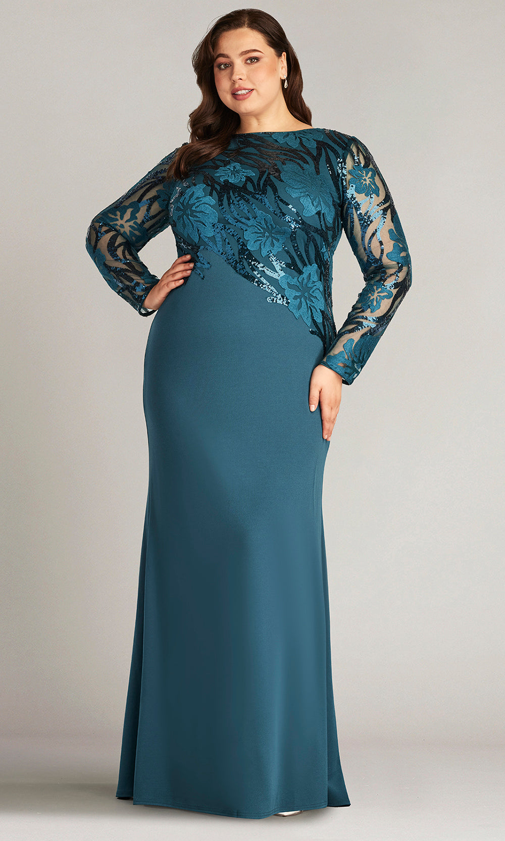 Bride Dresses Tadashi Shoji Embroidered Sequin Illusion Gown